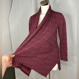 SOLD CUDDL DUDS Open Front Cardigan Pink Houndstooth w/ Thumbholes Pockets Sz S